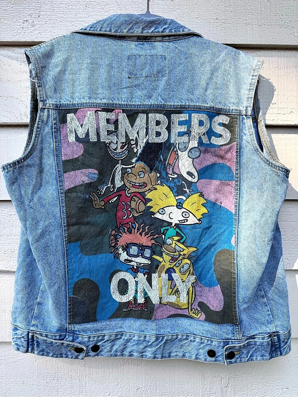 Members Only x Nickelodeon Denim Vest Rugrats Arnold Catdog Rocko 90s Large